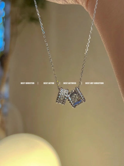 ¡®Aura Jewels¡¯PERLEE DOUBLE PENDANT SILVER DIAMOND NECKLACE
