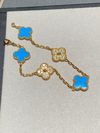 [Aura Jewels]New CLOVER 5 MOTIF BLUE AGATE BRACELET COLLECTION