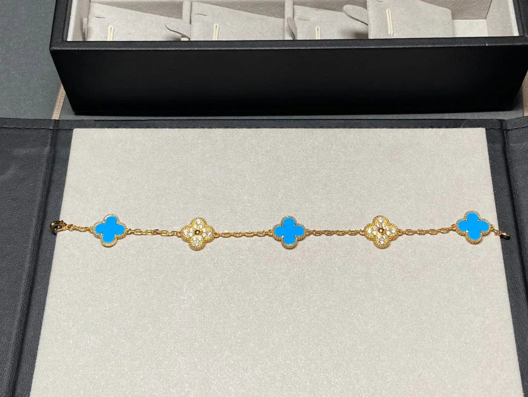 [Aura Jewels]New CLOVER 5 MOTIF BLUE AGATE BRACELET COLLECTION