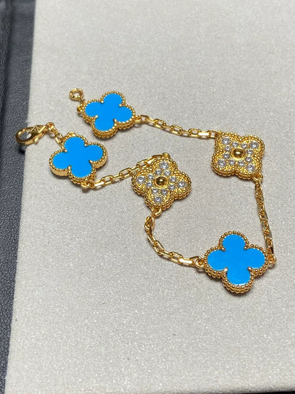 [Aura Jewels]New CLOVER 5 MOTIF BLUE AGATE BRACELET COLLECTION