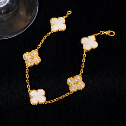 [Aura Jewels]New CLOVER WHITE PEARL MOP 5 MOTIF BRACELET COLLECTION