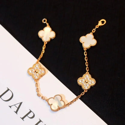 [Aura Jewels]New CLOVER WHITE PEARL MOP 5 MOTIF BRACELET COLLECTION