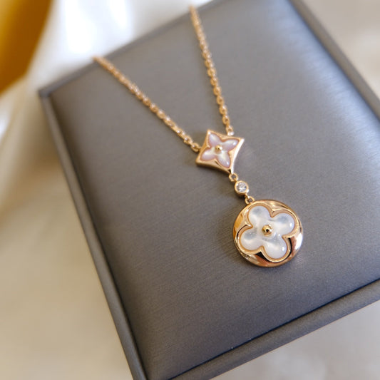 ¡®Aura Jewels¡¯STAR AND SUN WHITE MOP 2 MOTIF PINK GOLD NECKLACE