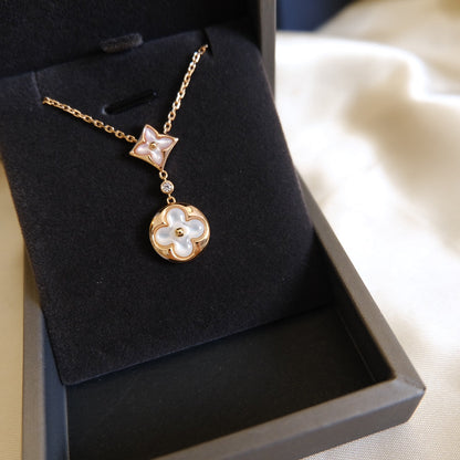 ¡®Aura Jewels¡¯STAR AND SUN WHITE MOP 2 MOTIF PINK GOLD NECKLACE