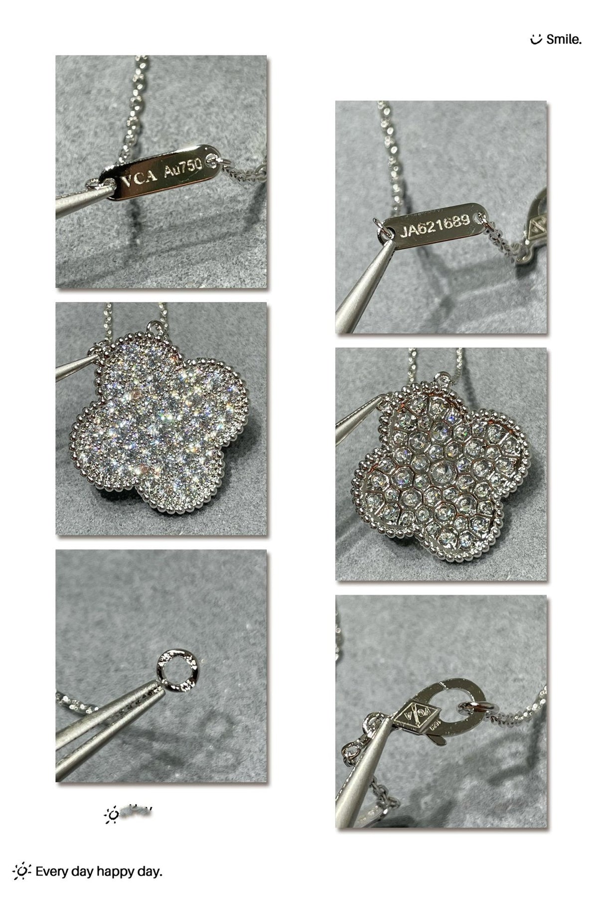 ¡®Aura Jewels¡¯CLOVER 25MM LARGE PENDANT DIAMOND PAVED SILVER NECKLACE