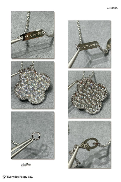 ¡®Aura Jewels¡¯CLOVER 25MM LARGE PENDANT DIAMOND PAVED SILVER NECKLACE