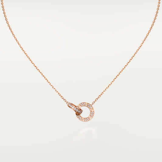 ¡®Aura Jewels¡¯LOVE 7.6MM NECKLACE ROSE GOLD AND SILVER  FULL DIAMOND