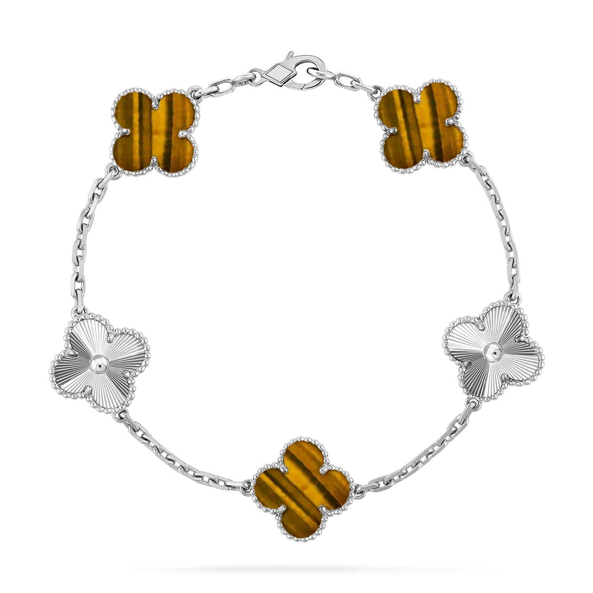 [Aura Jewels]New  CLOVER 5 MOTIFS TIGER EYE BRACELET COLLECTION