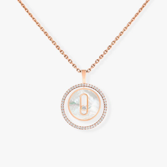 [Aura Jewels]LUCKY MOVE 1 DIAMOND WHITE MOTHER OF PEARL PINK GOLD DIAMOND NECKLACE