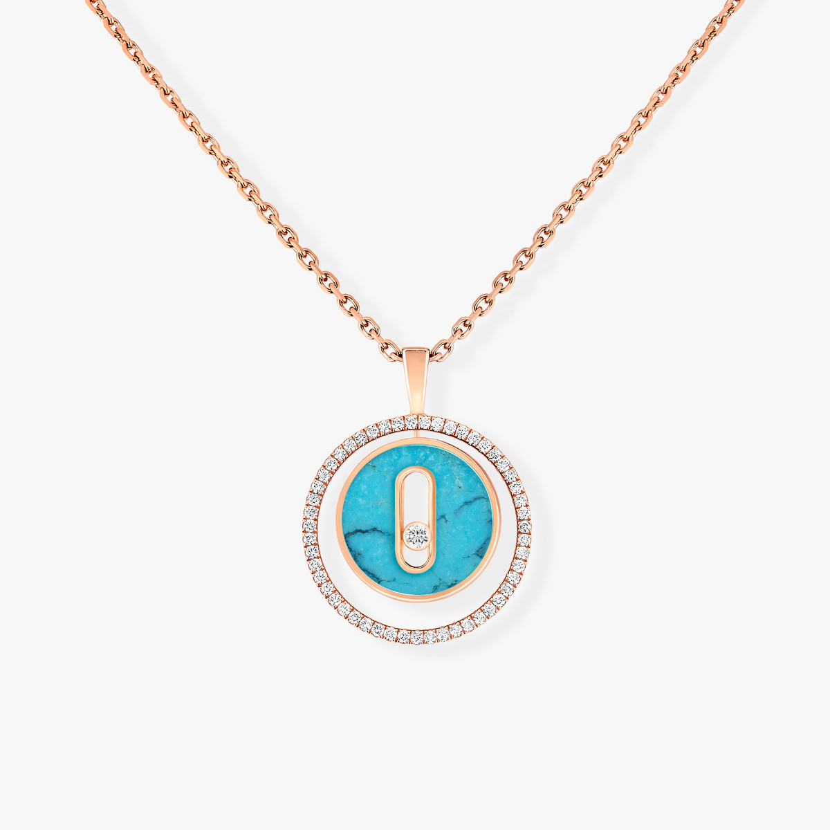 [Aura Jewels]LUCKY MOVE 1 DIAMOND TURQUOISE PINK GOLD DIAMOND NECKLACE
