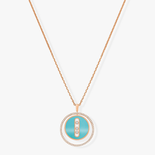[Aura Jewels]LUCKY MOVE 3 DIAMONDS TURQUOISE PINK GOLD DIAMOND NECKLACE