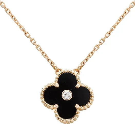 ¡®Aura Jewels¡¯CLOVER 15MM DIAMOND ONYX NECKLACE