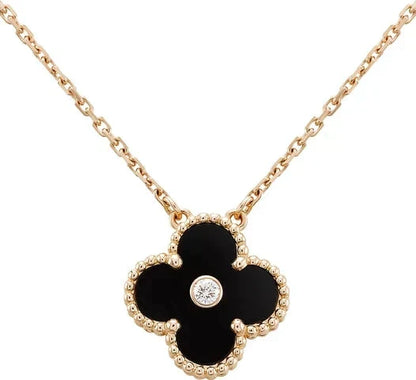 ¡®Aura Jewels¡¯CLOVER 15MM DIAMOND ONYX NECKLACE