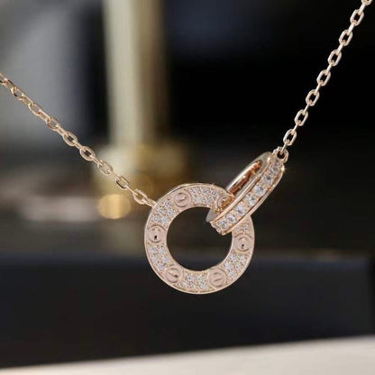 ¡®Aura Jewels¡¯LOVE 7.6MM NECKLACE ROSE GOLD AND SILVER  FULL DIAMOND