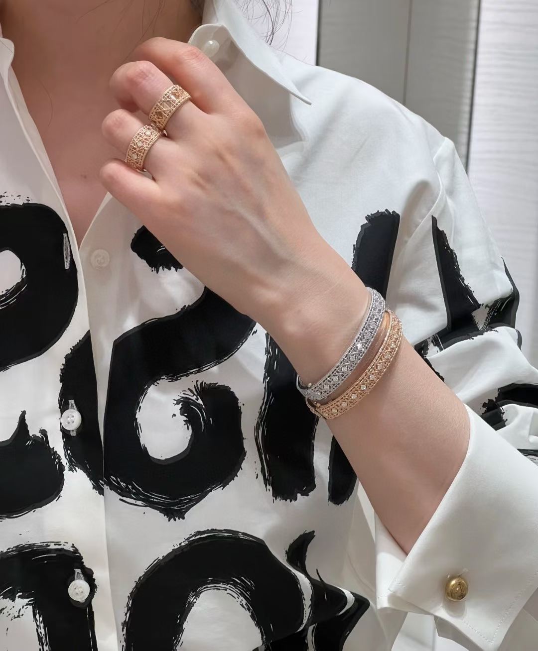 [Aura Jewels] 2026 WOVEN-PATTERN BRACELET SET WITH FULL DIAMOND INLAY THREE-COLORS