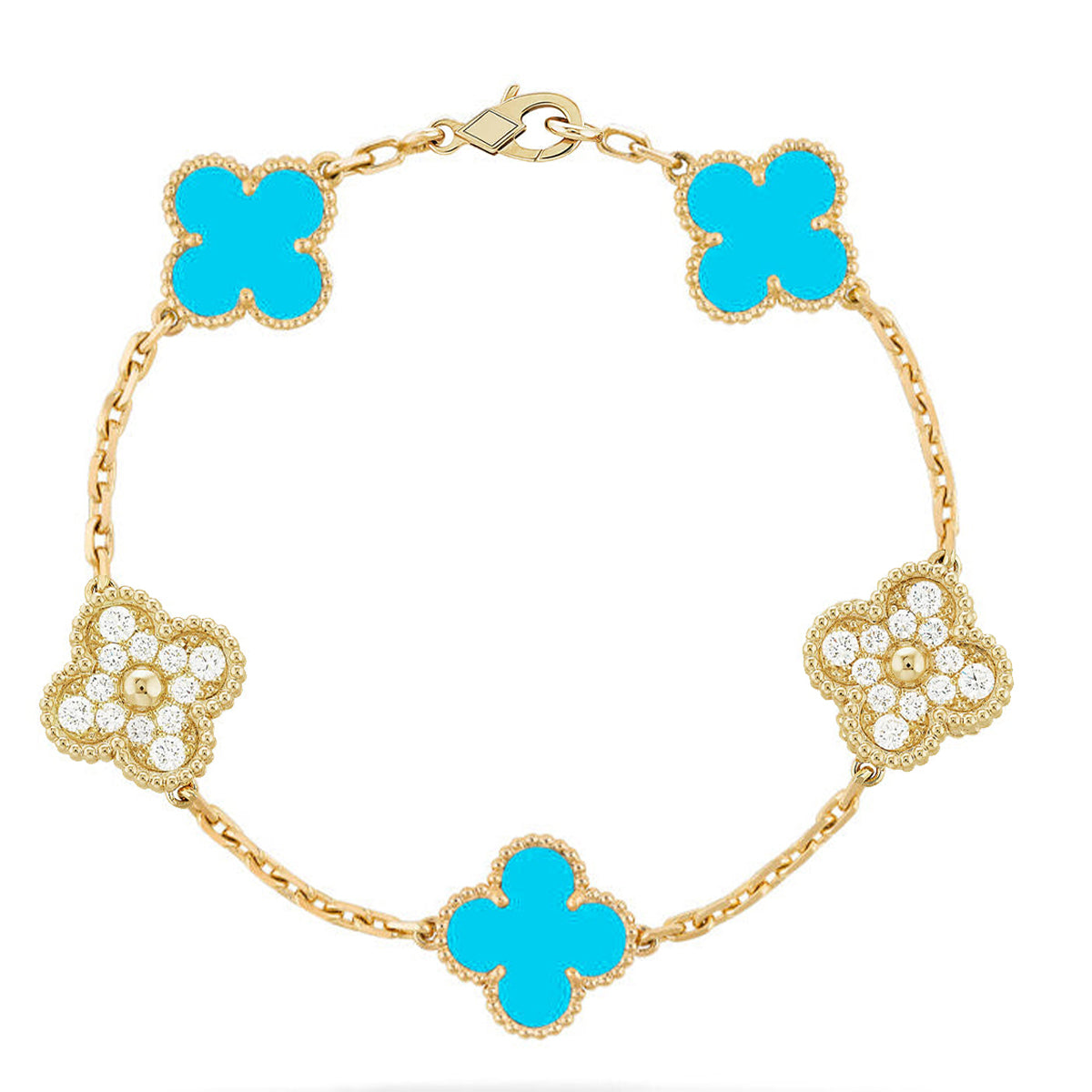 [Aura Jewels]New  CLOVER 5 MOTIF TURQUOISE BRACELET COLLECTION