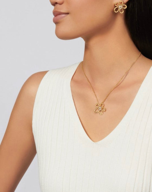 [Aura Jewels] Flower Jewelry Set with Diamond Center