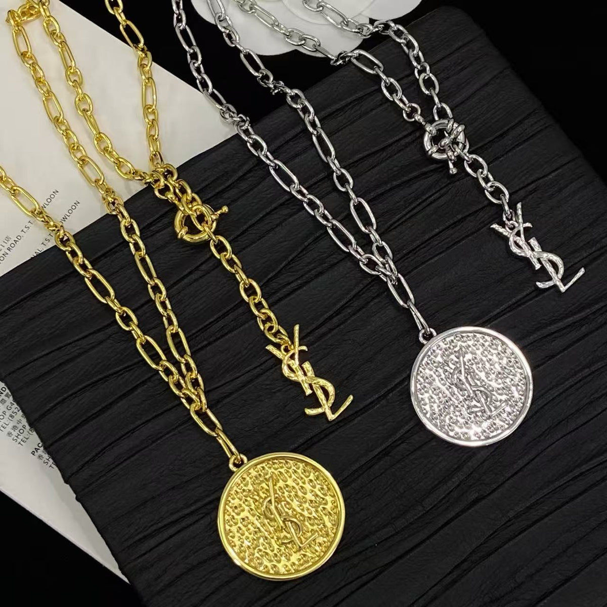 [Aura Jewels]Double-Chain Disc Pendant Necklace