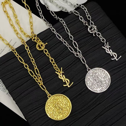 [Aura Jewels]Double-Chain Disc Pendant Necklace