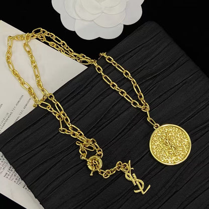 [Aura Jewels]Double-Chain Disc Pendant Necklace
