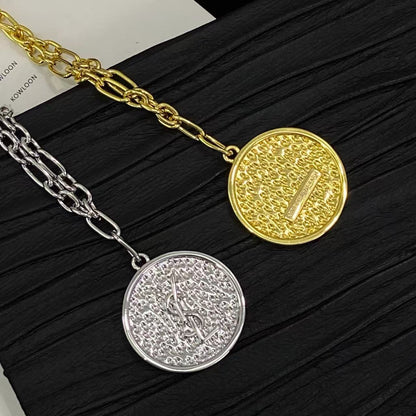 [Aura Jewels]Double-Chain Disc Pendant Necklace