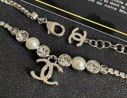 [Aura Jewels]Double C Necklace with Pearls & Cubic Zirconia