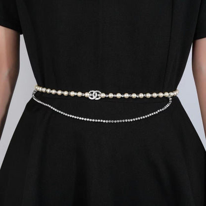 [Aura Jewels]Double C Pearl Waist Chain