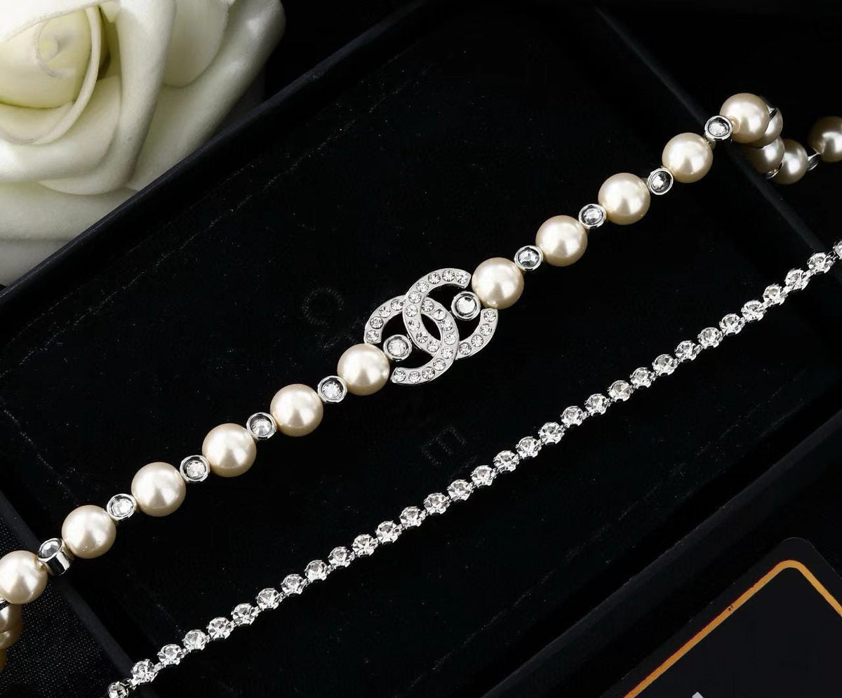[Aura Jewels]Double C Pearl Waist Chain