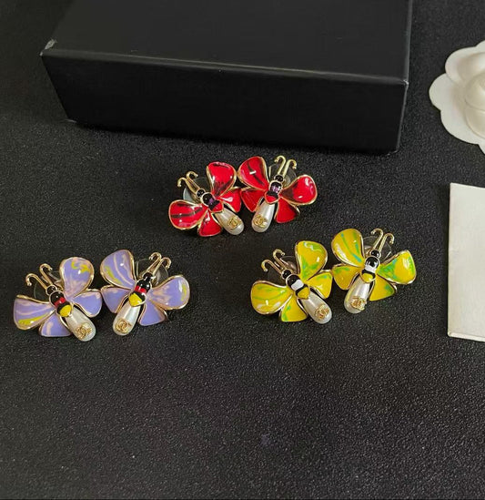 [Aura Jewels] Ladybug Enamel & Faux Pearl Clip-On Earrings