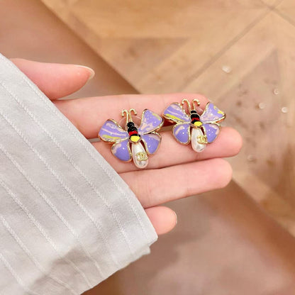 [Aura Jewels] Ladybug Enamel & Faux Pearl Clip-On Earrings