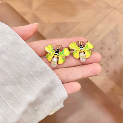 [Aura Jewels] Ladybug Enamel & Faux Pearl Clip-On Earrings