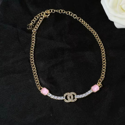 [Aura Jewels]Pink Sugar Cube Double CC Crystal Choker