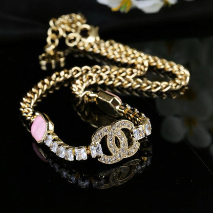 [Aura Jewels]Pink Sugar Cube Double CC Crystal Choker