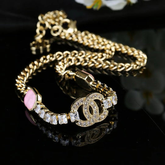[Aura Jewels]Pink Sugar Cube Double CC Crystal Choker