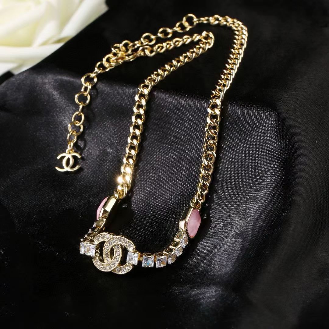 [Aura Jewels]Pink Sugar Cube Double CC Crystal Choker