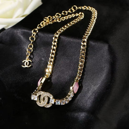 [Aura Jewels]Pink Sugar Cube Double CC Crystal Choker