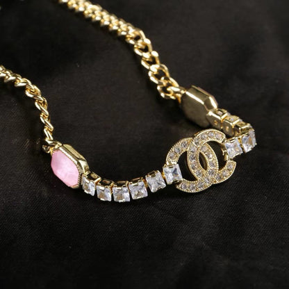[Aura Jewels]Pink Sugar Cube Double CC Crystal Choker