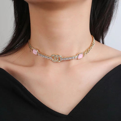 [Aura Jewels]Pink Sugar Cube Double CC Crystal Choker