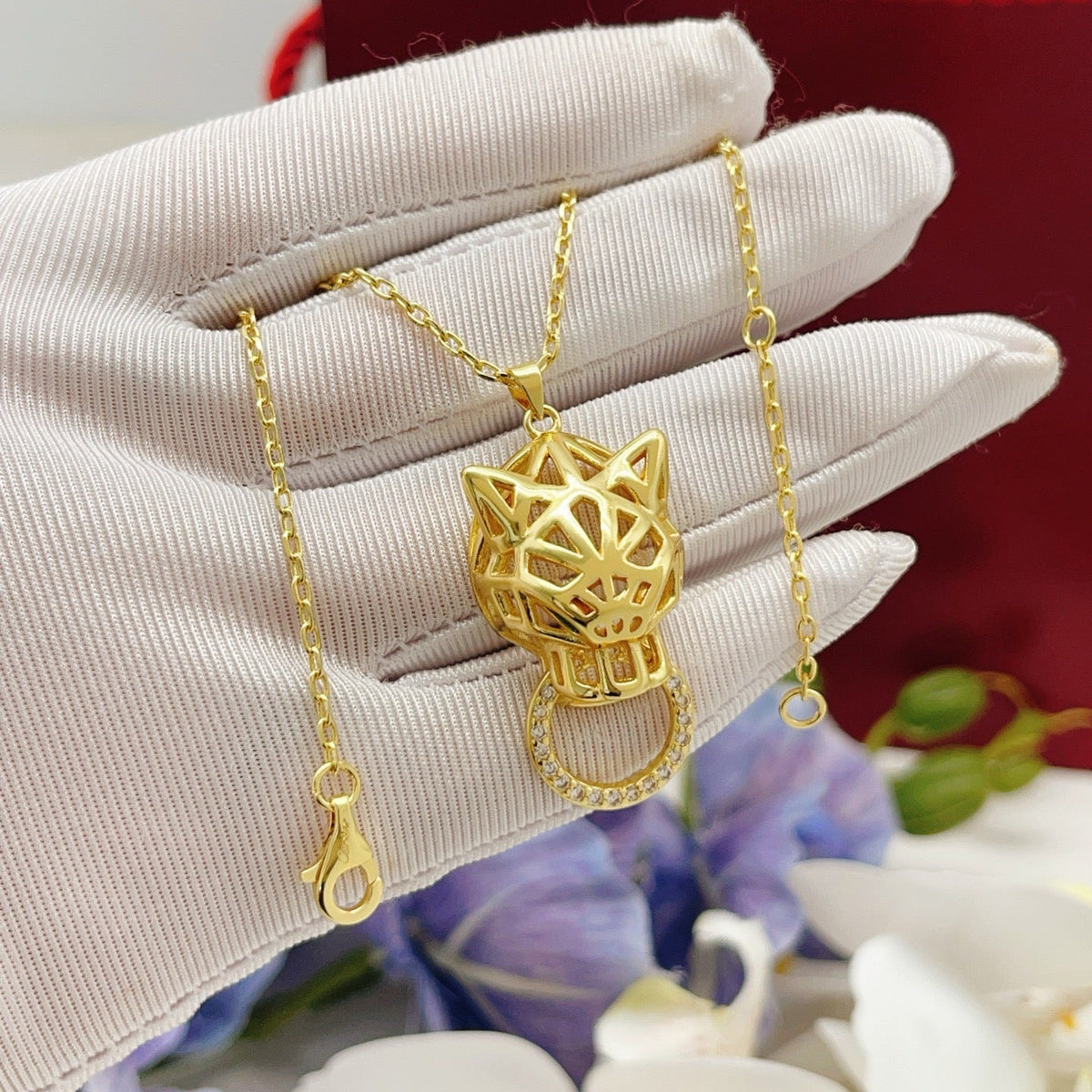 ¡®AuraJewelry¡¯Openwork Panther‑Head Doorknocker Necklace