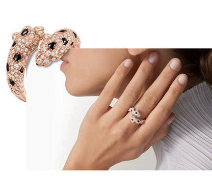 ¡®AuraJewelry¡¯Double‑Panther‑Head Full‑Pavé Diamond Open Ring