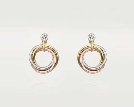 ¡®AuraJewelry¡¯Interlocking Three‑Band Diamond Drop Earrings