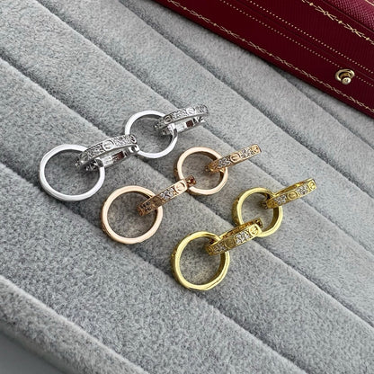 ¡®AuraJewelry¡¯LOVE‑Collection Screw‑Motif Half‑Pavé Double‑Hoop Earrings