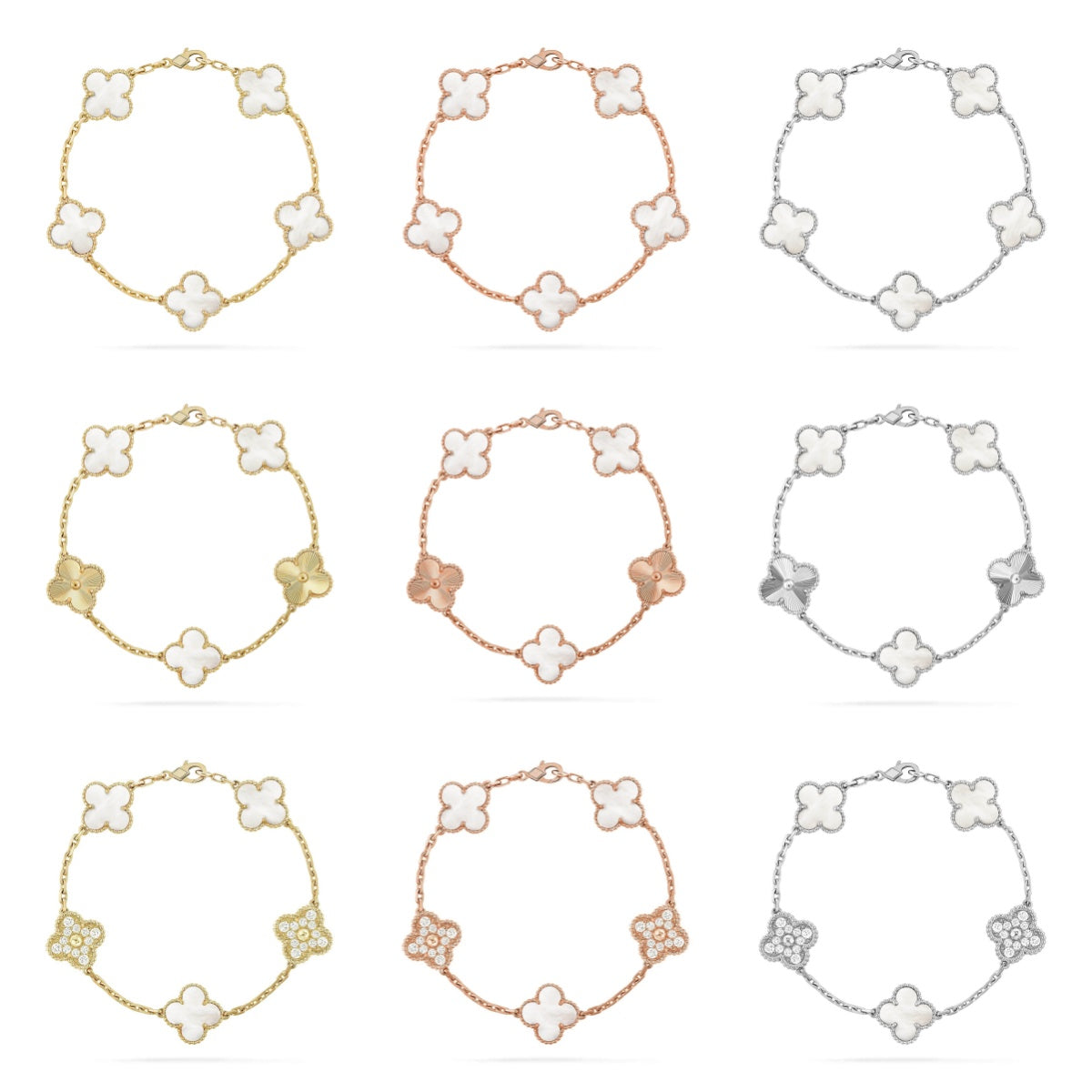 [Aura Jewels]New CLOVER WHITE PEARL MOP 5 MOTIF BRACELET COLLECTION