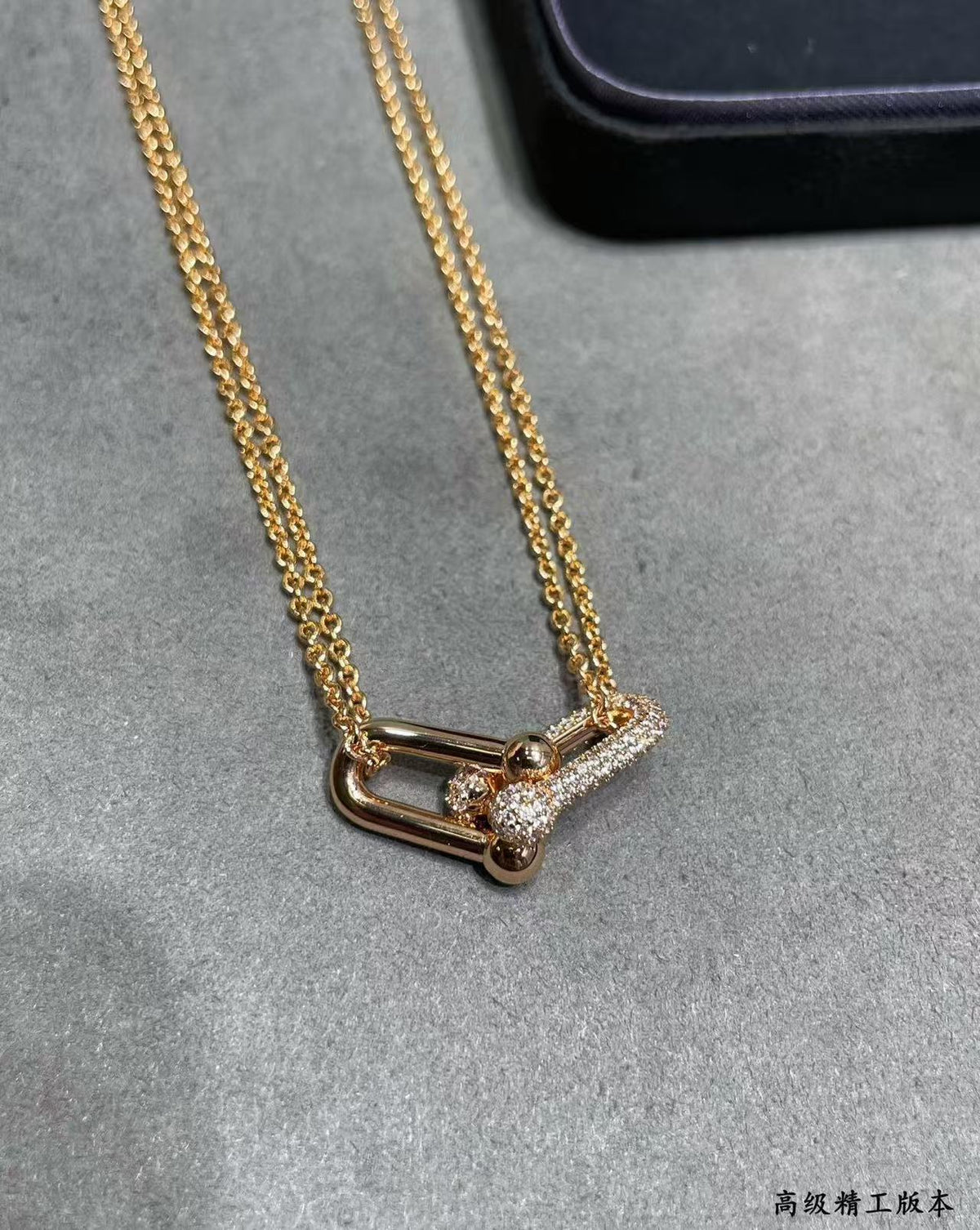 [Aura Jewels]T House Diamond-Set Double Chain Link Pendant Necklace