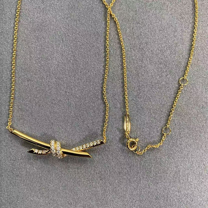 [Aura Jewels]T House Diamond-Studded Knot Necklace