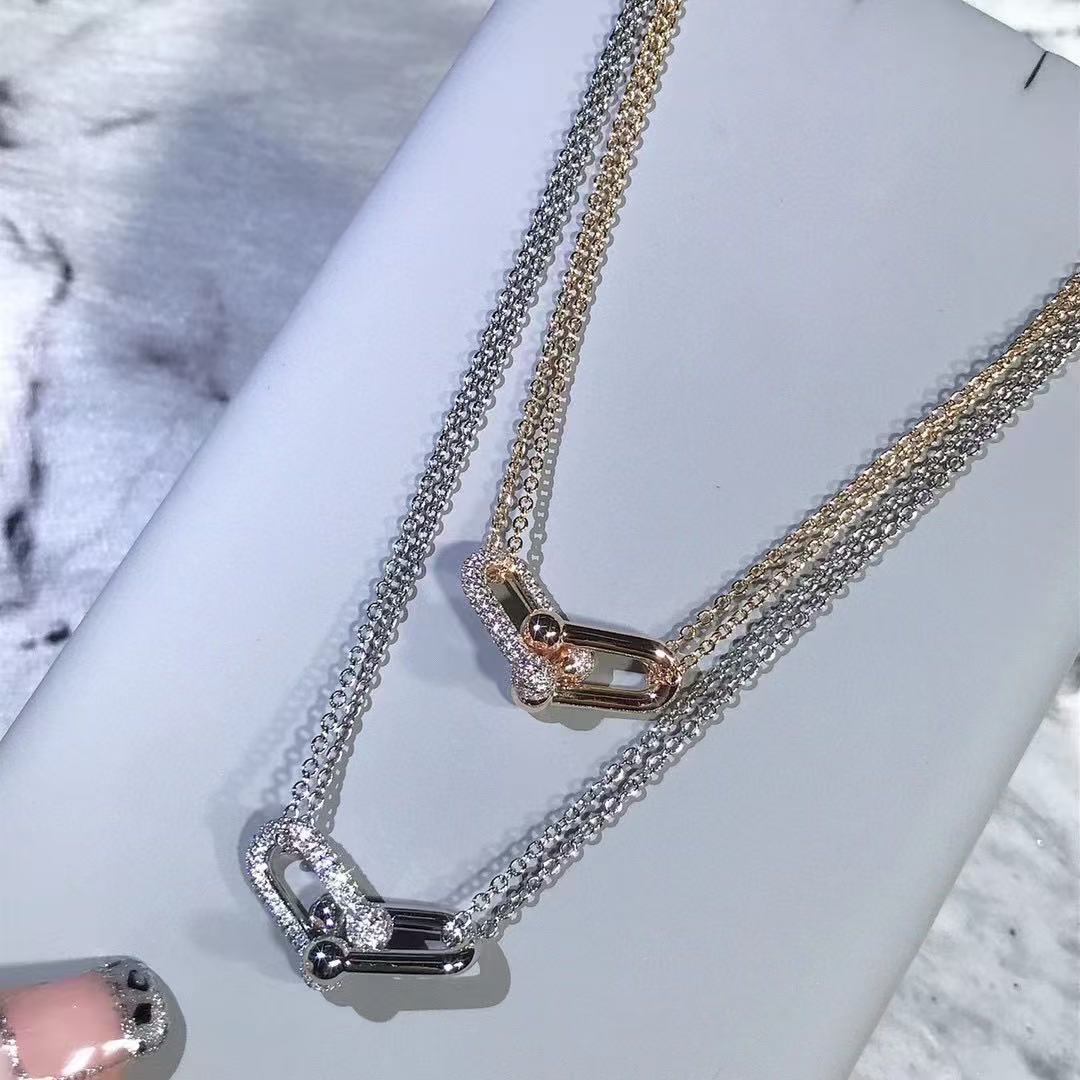 [Aura Jewels]T House Diamond-Set Double Chain Link Pendant Necklace