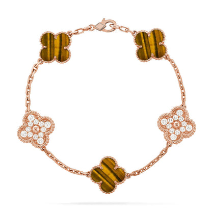 [Aura Jewels]New  CLOVER 5 MOTIFS TIGER EYE BRACELET COLLECTION