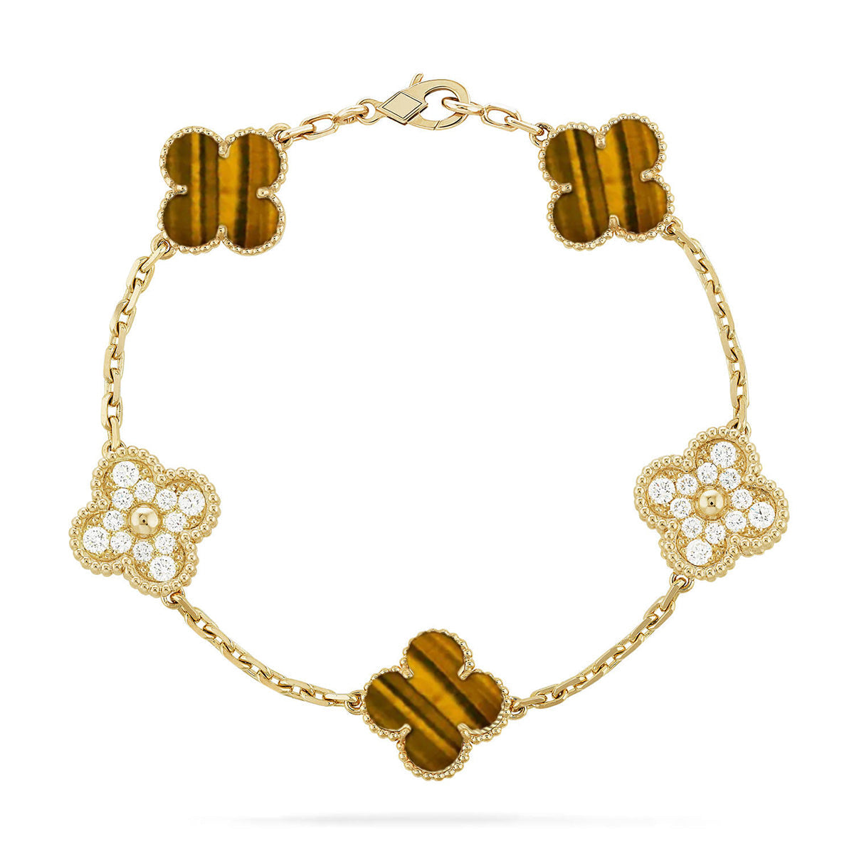 [Aura Jewels]New  CLOVER 5 MOTIFS TIGER EYE BRACELET COLLECTION