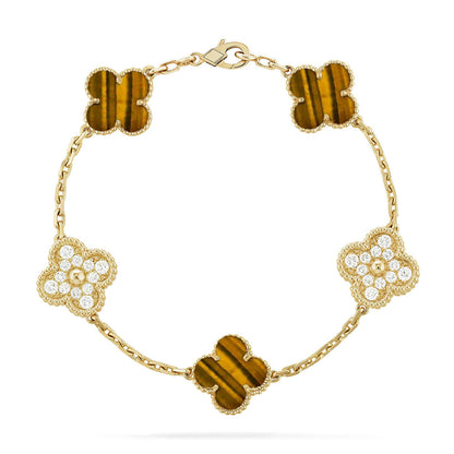 [Aura Jewels]New  CLOVER 5 MOTIFS TIGER EYE BRACELET COLLECTION