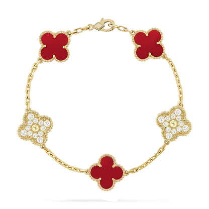 [Aura Jewels]New  CLOVER 5 MOTIF RED CORNELIAN BRACELET COLLECTION